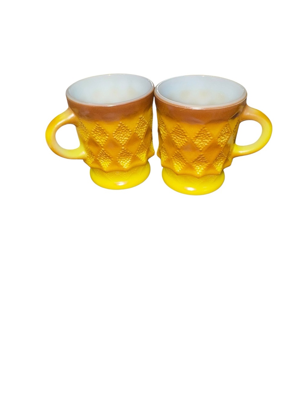 Vintage Anchor Hocking Fire-King Kimberly Mugs Set of 2 Yellow Brown